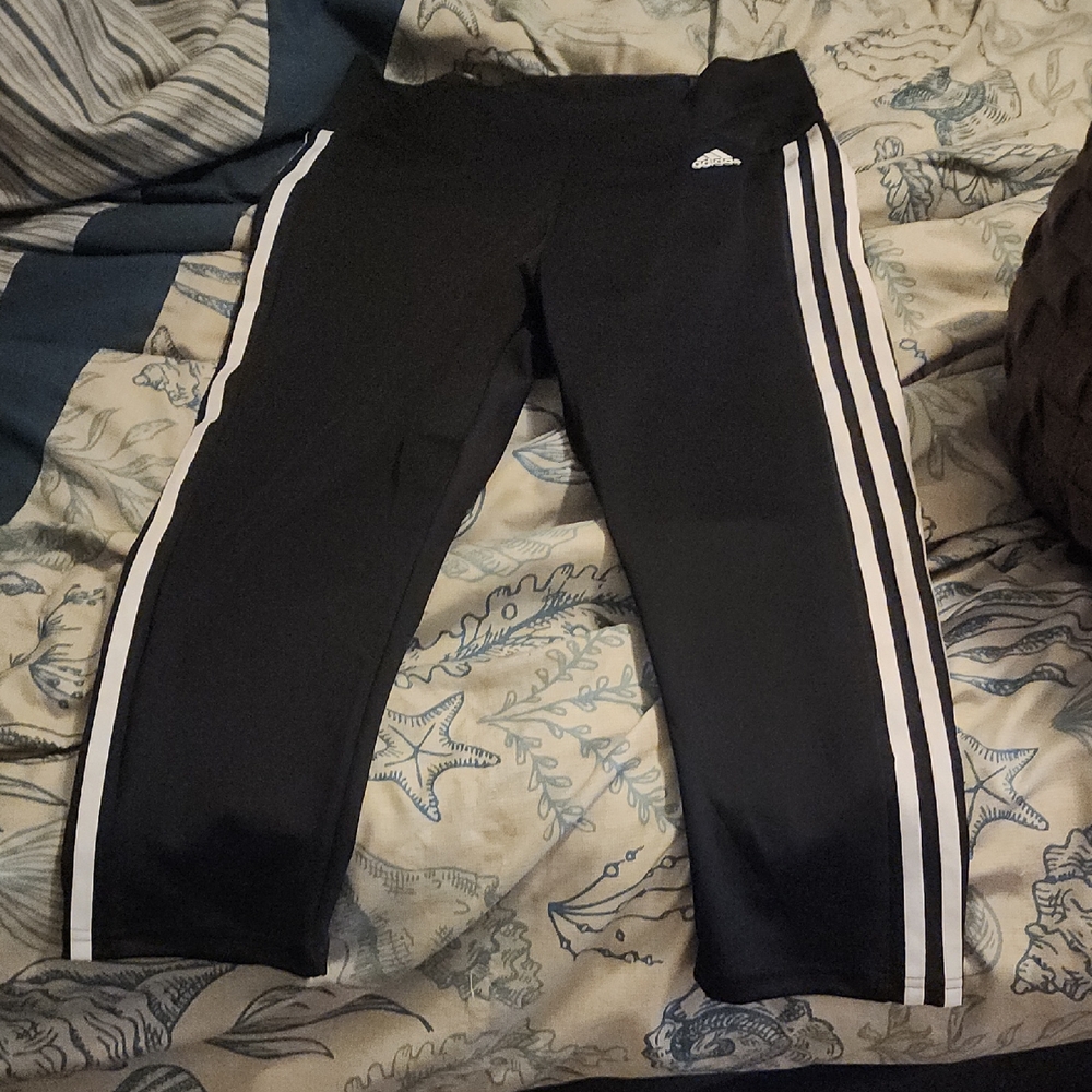 Adidas Womens Black Leggings with White Stripes
